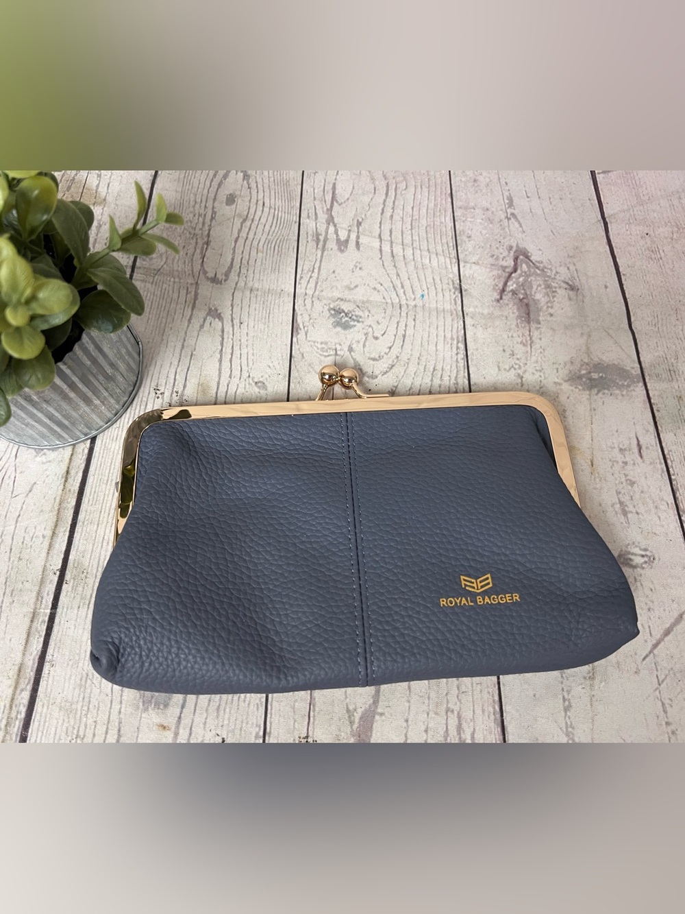 Royal Bagger RFID Leather Kisslock Wallet Blue/Gray